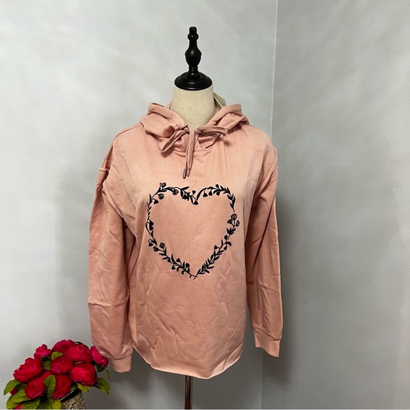 C & C California Pink Hooded Sweatshirt With Heart Detail Print - Size Medium - Picture 6 of 14
